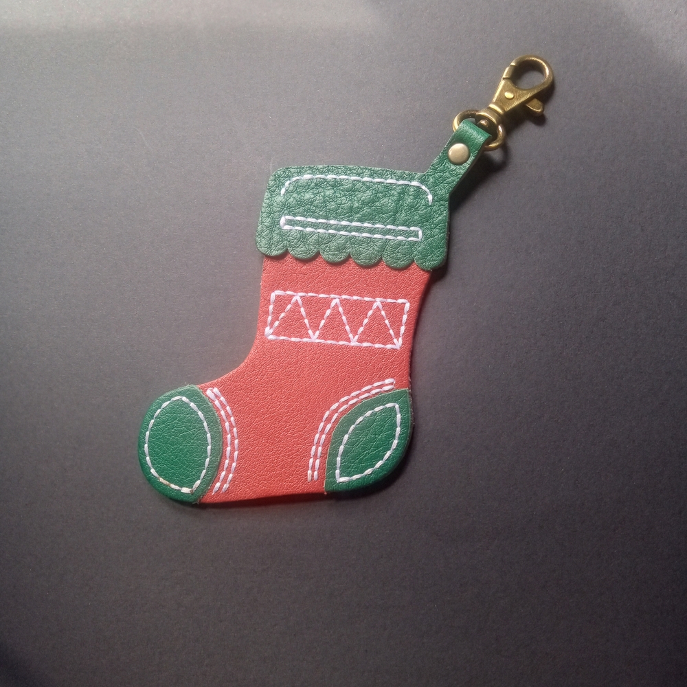 Portland Leather Red and Green Stocking Keychain